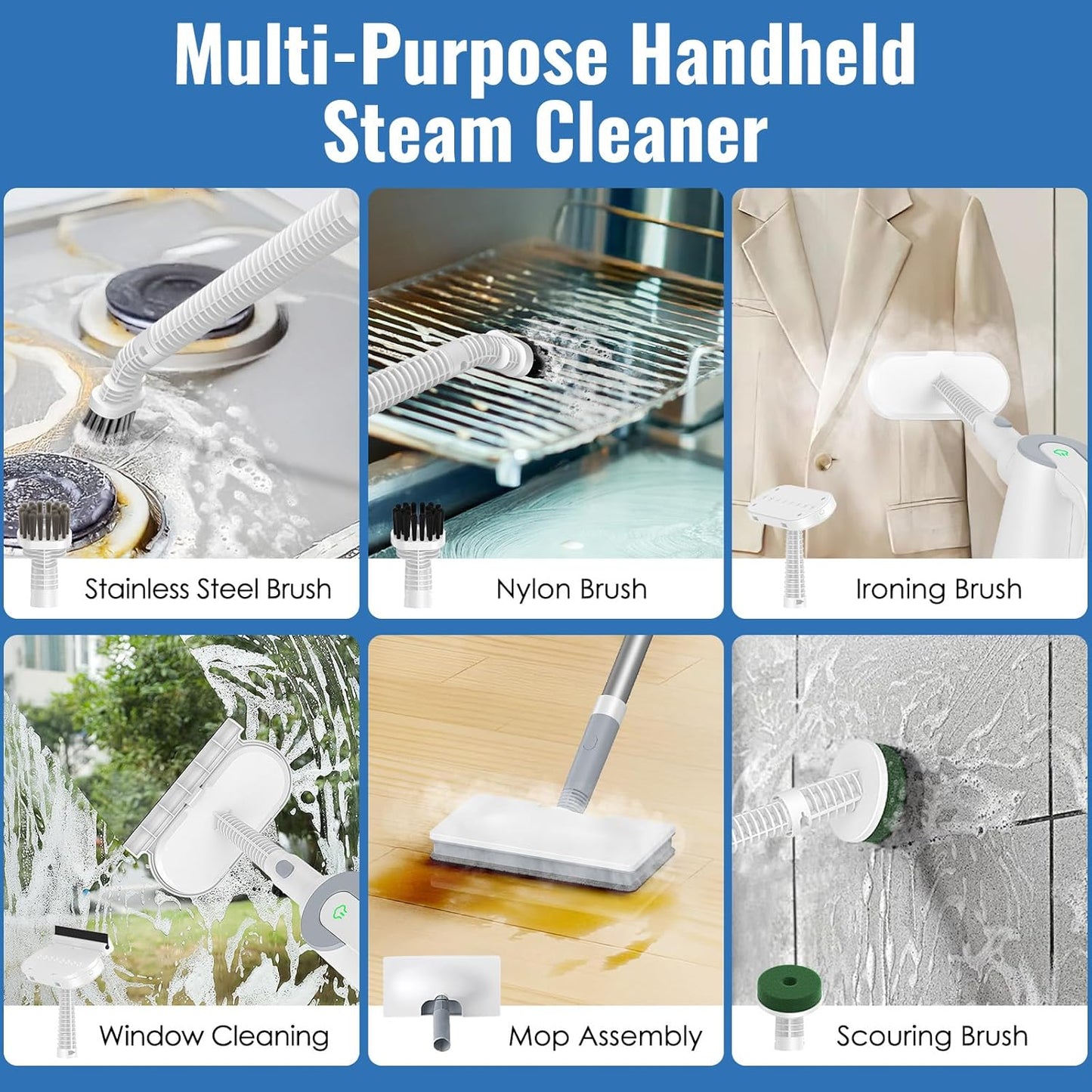 FEPPO Steam Mop with Detachable Handheld Steam Cleaner for Home and Floor Cleaning, 10-in-1 Multi-purpose Attachments & 2 Pads, Powerful Steamer for Floors, Hardwood, Tiles,Grout,Windows,Kitchen,Bath