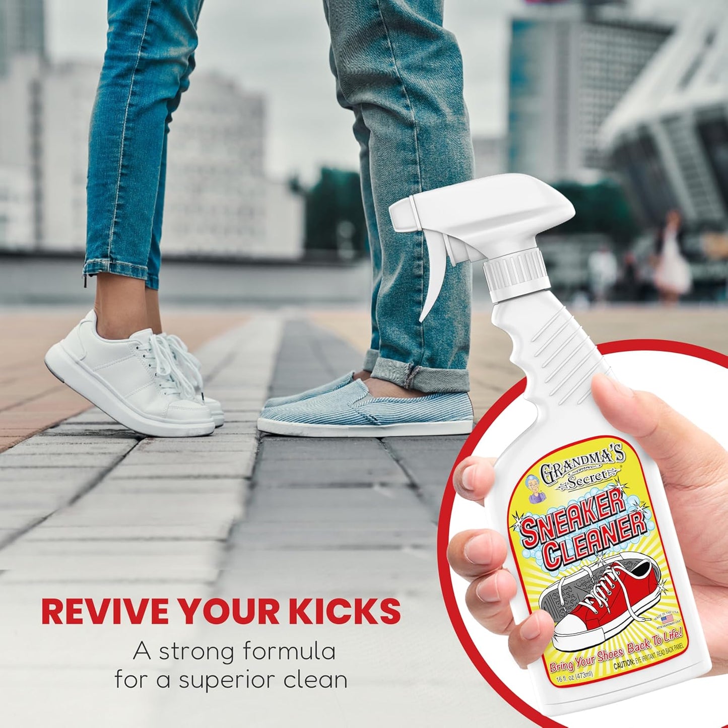 Grandma's Secret Shoe Cleaner - Stain Remover Spray for Rubber, Canvas and Leather - Removes Dirt, Grime and Grass - Sneakers Cleaner for Outdoor Shoes, Slippers and Moccasins 16 oz