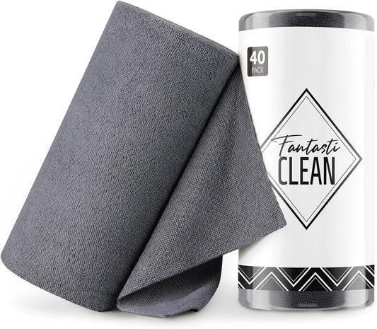 Fantasticlean Microfiber Cleaning Cloth Roll -40 Pack, Tear Away Microfiber Towels, 12" x 12", Reusable, Washable, Scratch Free, Ultra Absorbent for Car, Home Supplies, Shop (DimGrey)