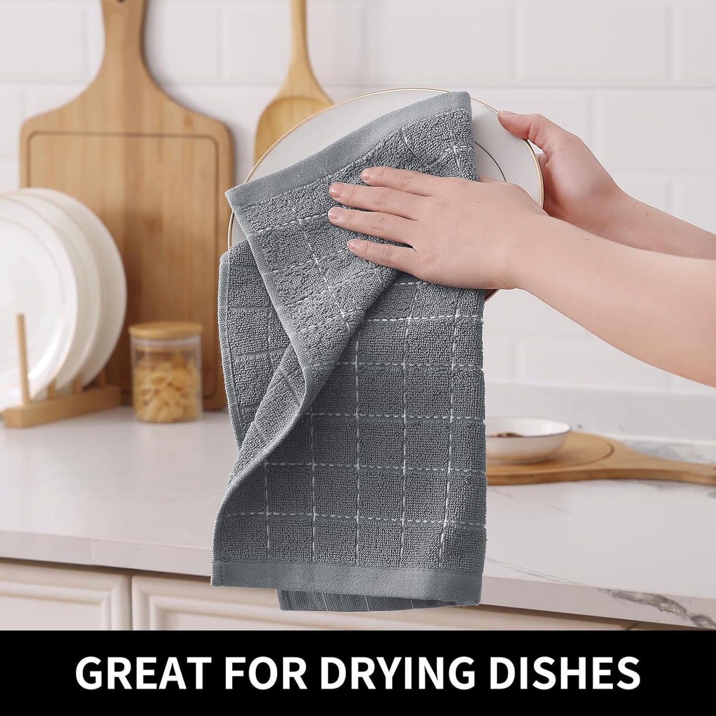 Homaxy 100% Cotton Terry Kitchen Dish Cloths, Ultra Soft and Absorbent Dish Towels for Kitchen, Suitable for Drying and Washing Dishes, 12 Pack, 12 x 12 Inches, Grey