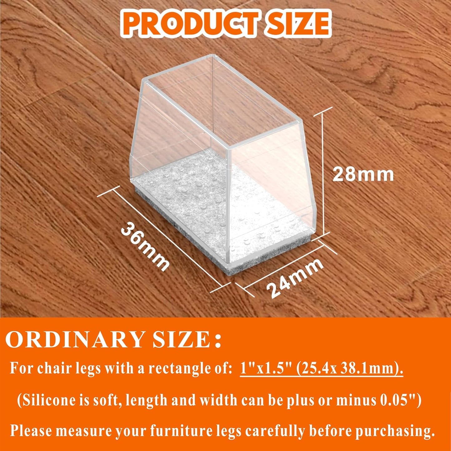 Rectangle Chair Leg Protectors for Hardwood Floors,16 PCS Silicone Covers to Protect Wood Tile Floors Felt Pads Furniture Leg Caps Reduce Noise. Easy to Move.(Clear,1 x 1.5 Inch,Rectangle)