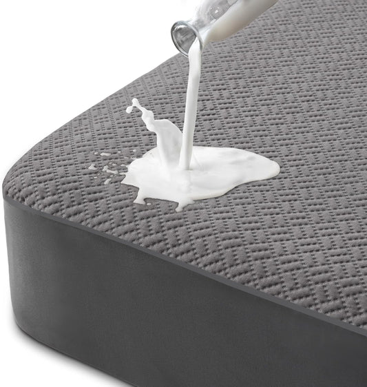 Hanherry 100% Waterproof Mattress Protector California King Size - Grey, Mattress Pad Cover 3D Air Fabric Cooling Smooth Soft Breathable Noiseless, 8''-21'' Deep Pocket