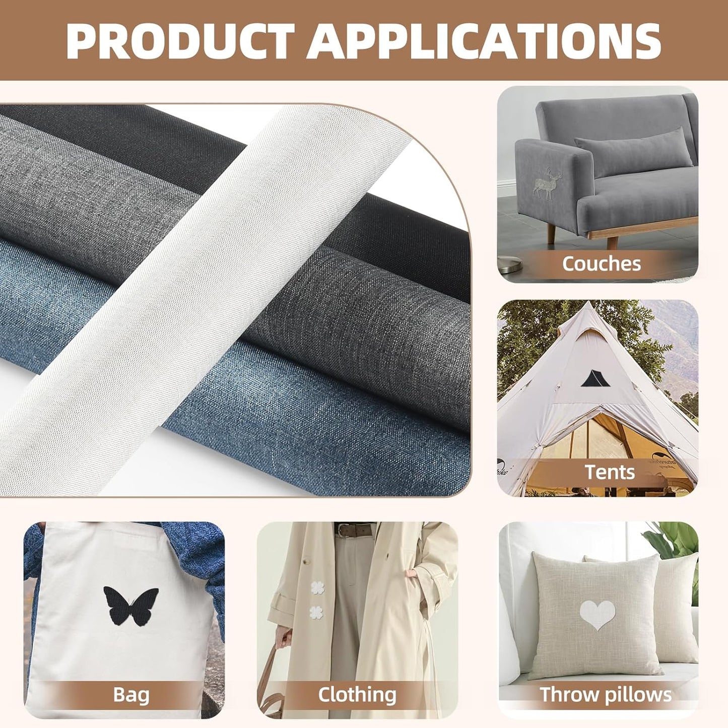 Fabric Repair Patch, 17X79 Inch Fabric Large Repair Tape, Self-Adhesive Patches for Furniture, Sofa, Car Interior, Shoes, Hand Bag, Clothing (Beige, 17X79 Inch)