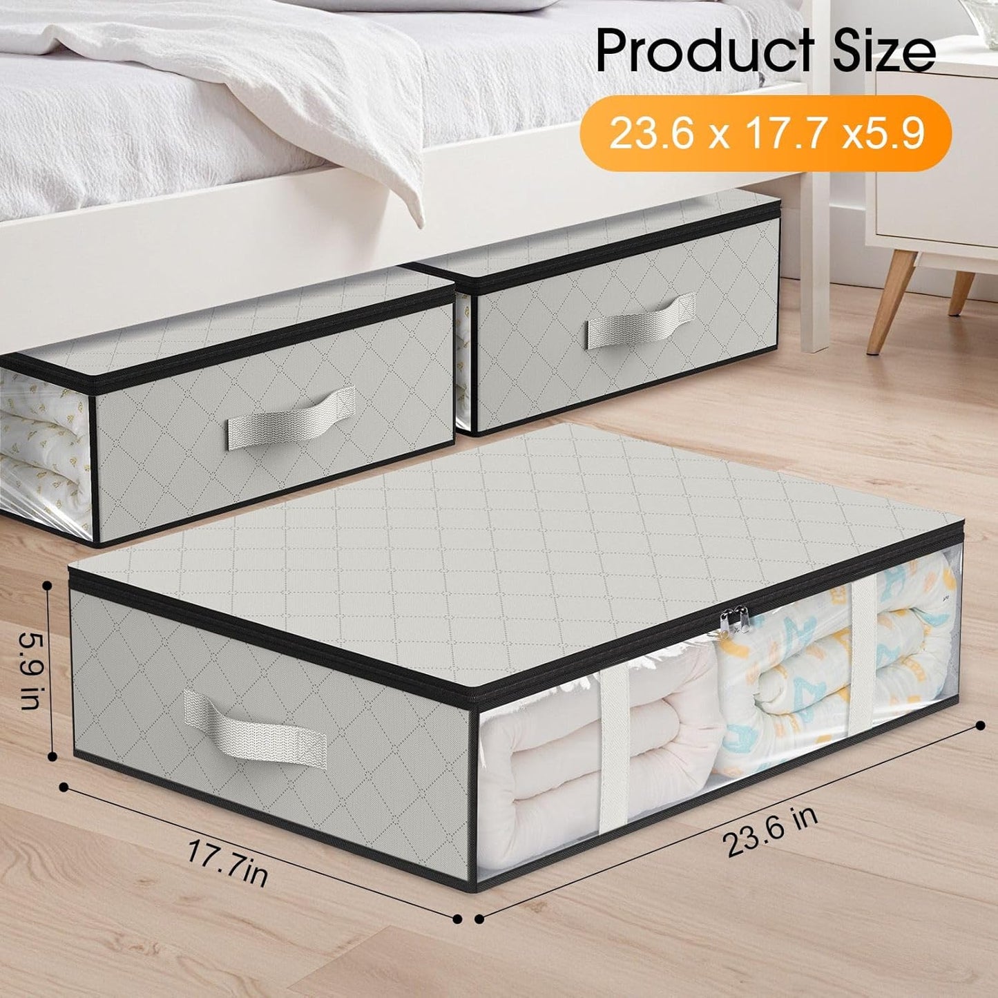 StorageRight Under Bed Storage Bins, 6-Pack 40L Foldable Fabric Storage Bags with Transparent Window, Breathable Organizer for Clothes/Blanket/Comforter/Quilt, White