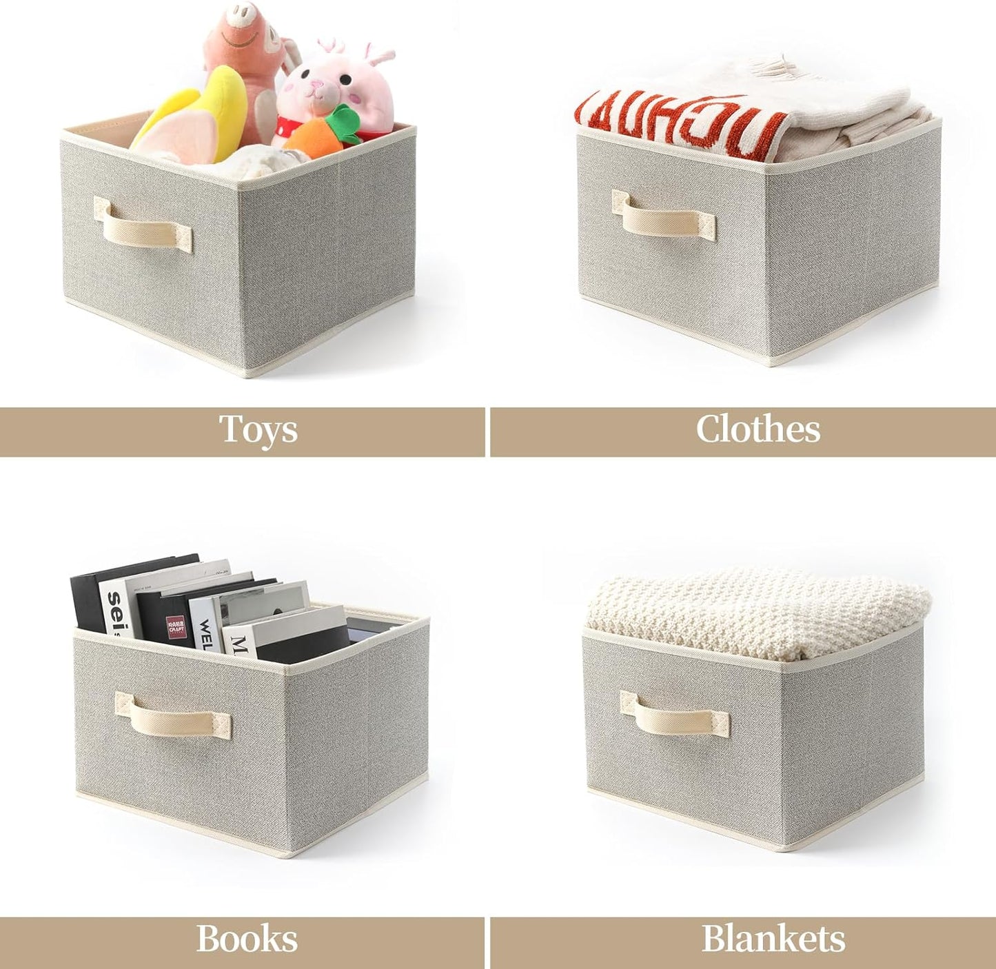 Storage Baskets, 11-Inch Woven Fabric Bins, Storage Cubes with Reinforced Handles, Organizer Bins for Closet Shelves, Foldable, for Toys, Clothes, Natural Beige (2PCS/Beige-11*11*7.8inch)