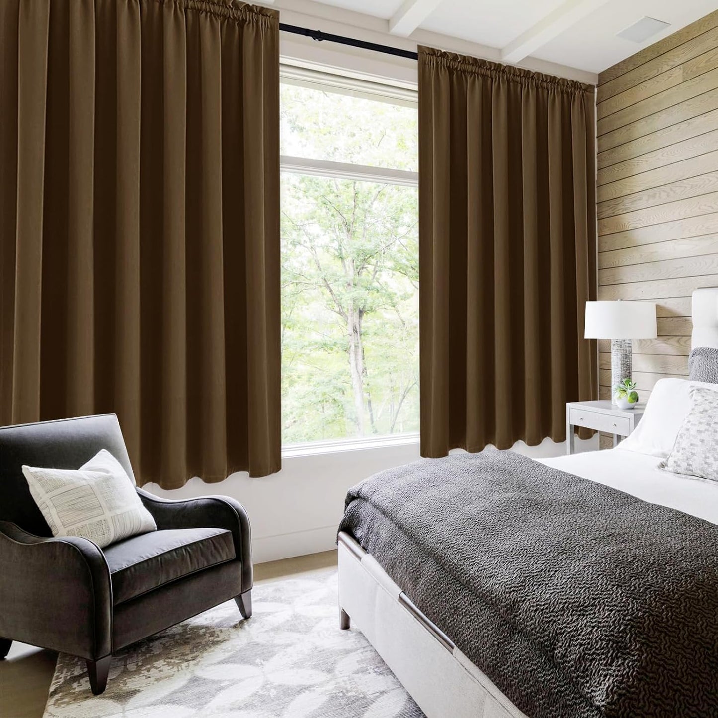 DWCN Blackout Curtains for Living Room Thermal Insulated, Energy Saving & Noise Reducing Bedroom Curtains, Brown, W 70x L 72 Inch, Set of 2 Rod Pocket Curtain Panels