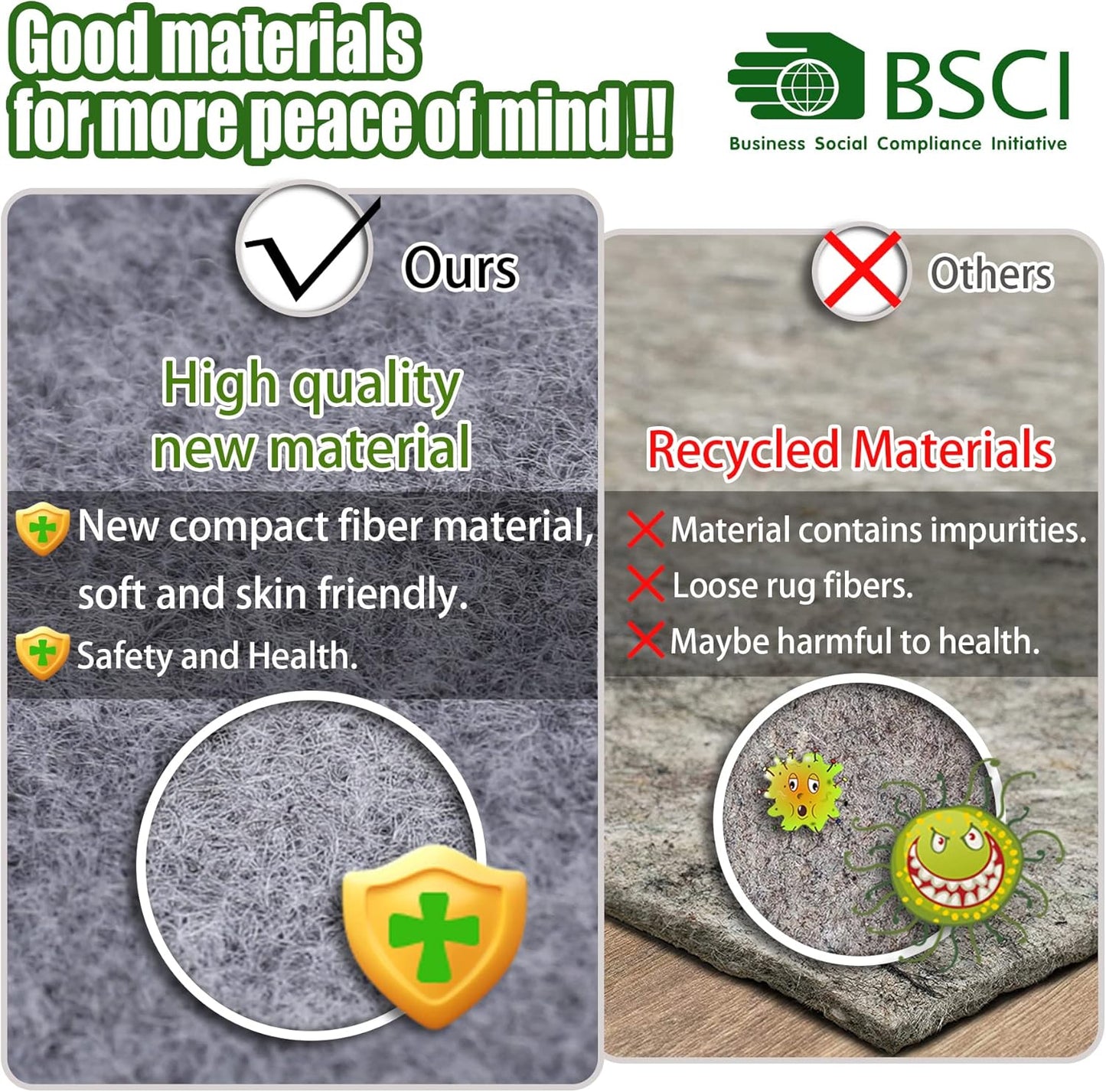 Non Slip Rug Pad Grippers - 10x14, 1/4" Thick, Felt + Rubber Double Layers Area Carpet Mat Tap, Provides Protection and Cushioning for Hardwood or Tile Floors