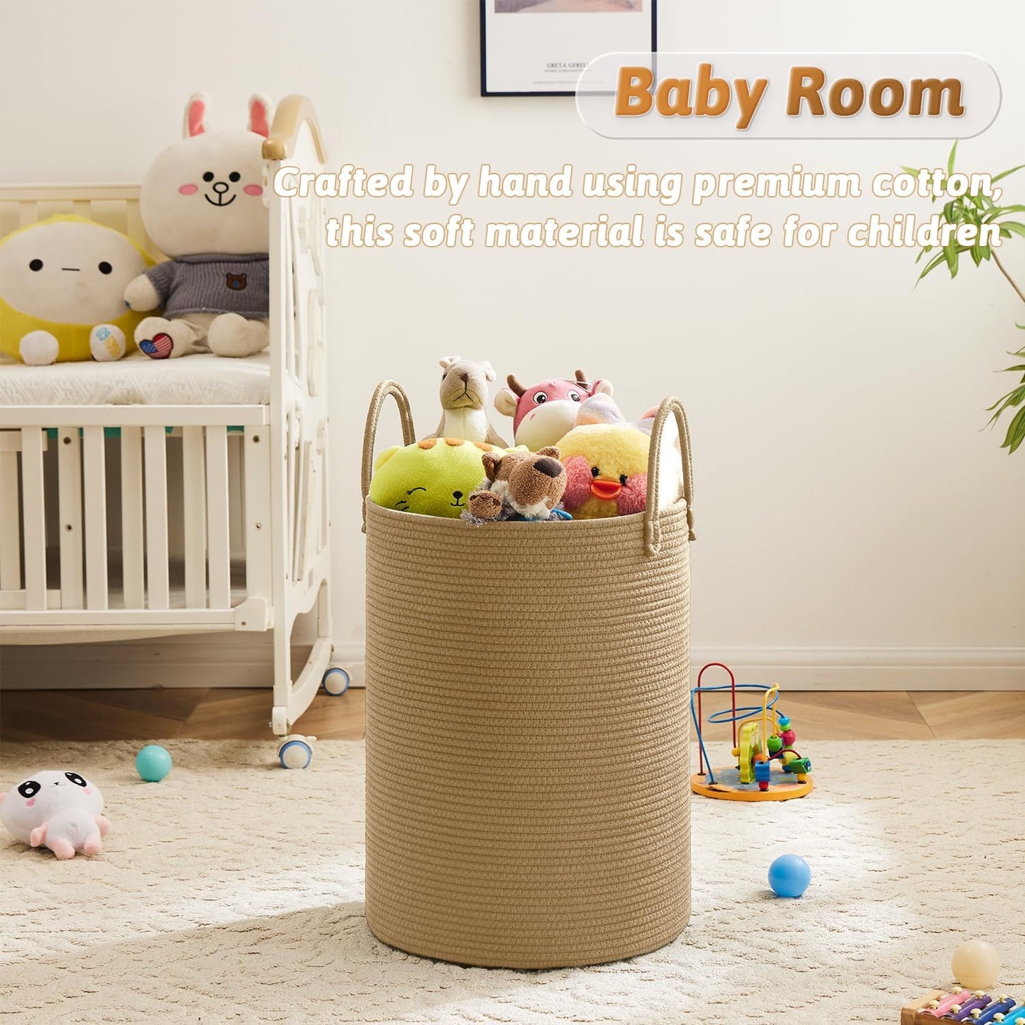 Laundry Basket,Woven Cotton Rope Laundry Hamper,60L for Decorative Storage of Dirty Clothes,Toys and Blankets in Bathroom,Baby Room and Living Room
