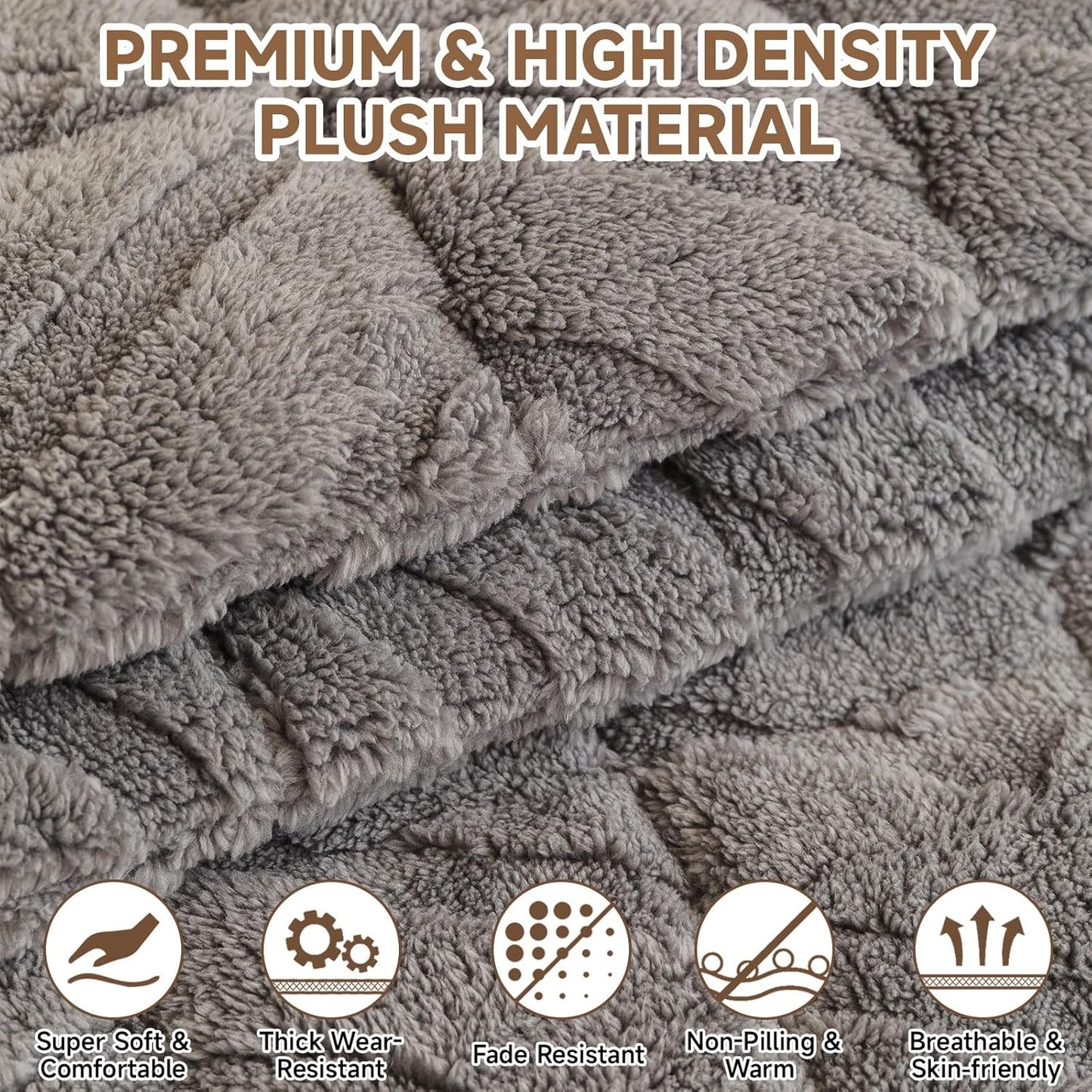 OTOB Plush Couch Cover for Dogs Washable, Non Slip Fuzzy Soft Armrest Backrest Sofa Slipcovers Geometric Jacquard Pet Friendly Couch Covers Protector All Season, 1 Piece (Gray, 27.6"x27.6")