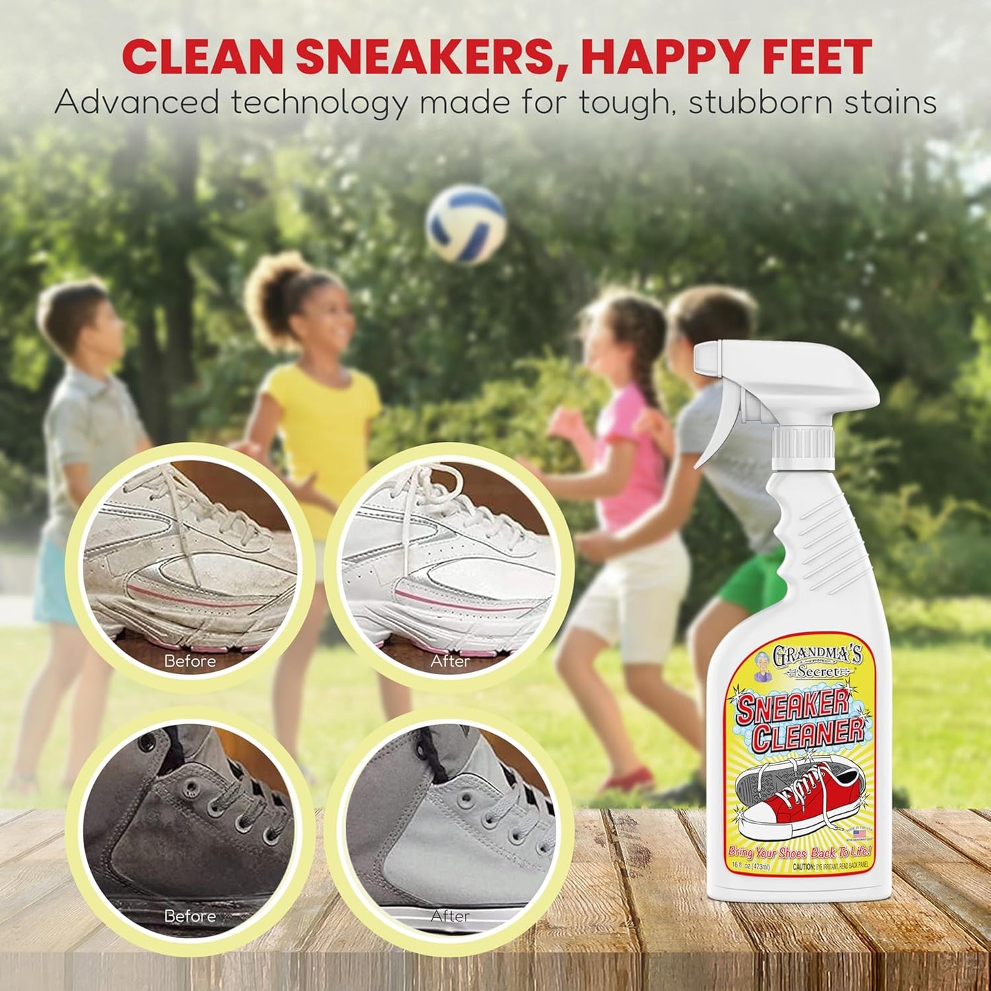 Grandma's Secret Sneaker Cleaner - Shoe Cleaner for Rubber, Canvas and Leather - Stain Remover Spray Removes Dirt, Grime and Grass - Sneakers Cleaner for Outdoor Shoes, Slippers and Moccasins – 16 oz