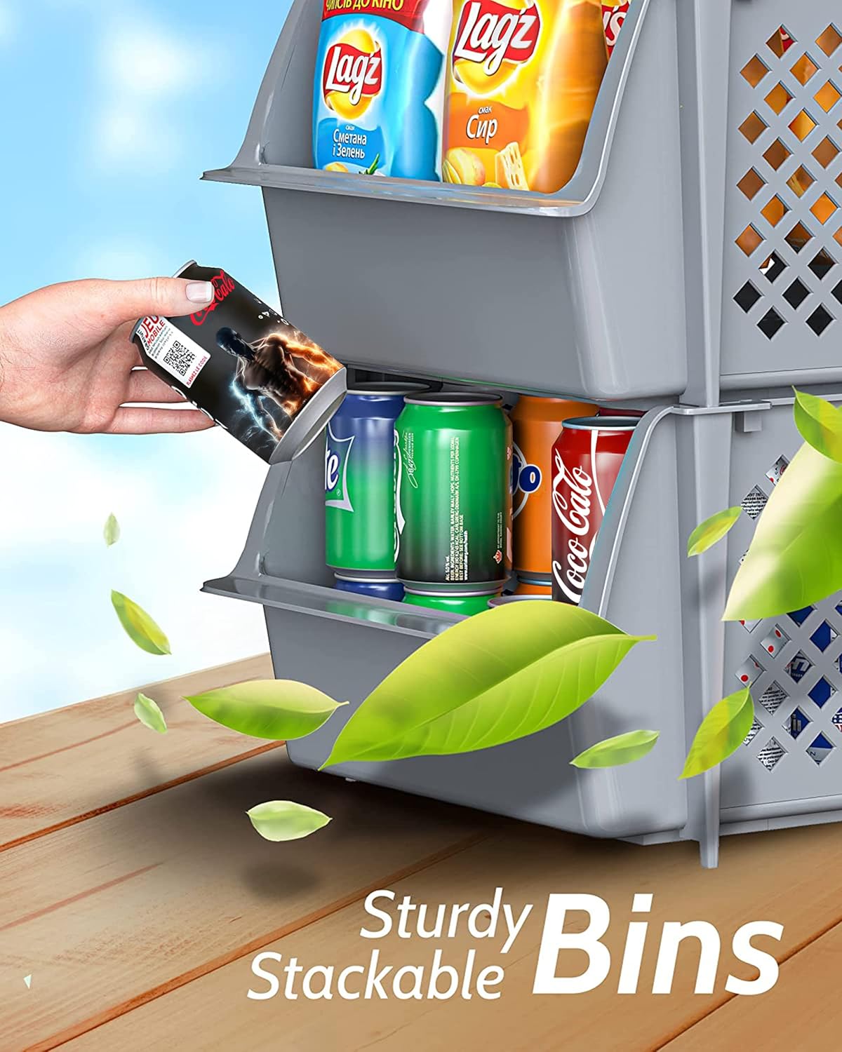 Skywin Plastic Stackable Storage Bins for Pantry - Stackable Bins for Organizing Food, Kitchen, and Bathroom Essentials (Grey - 50 Pack)