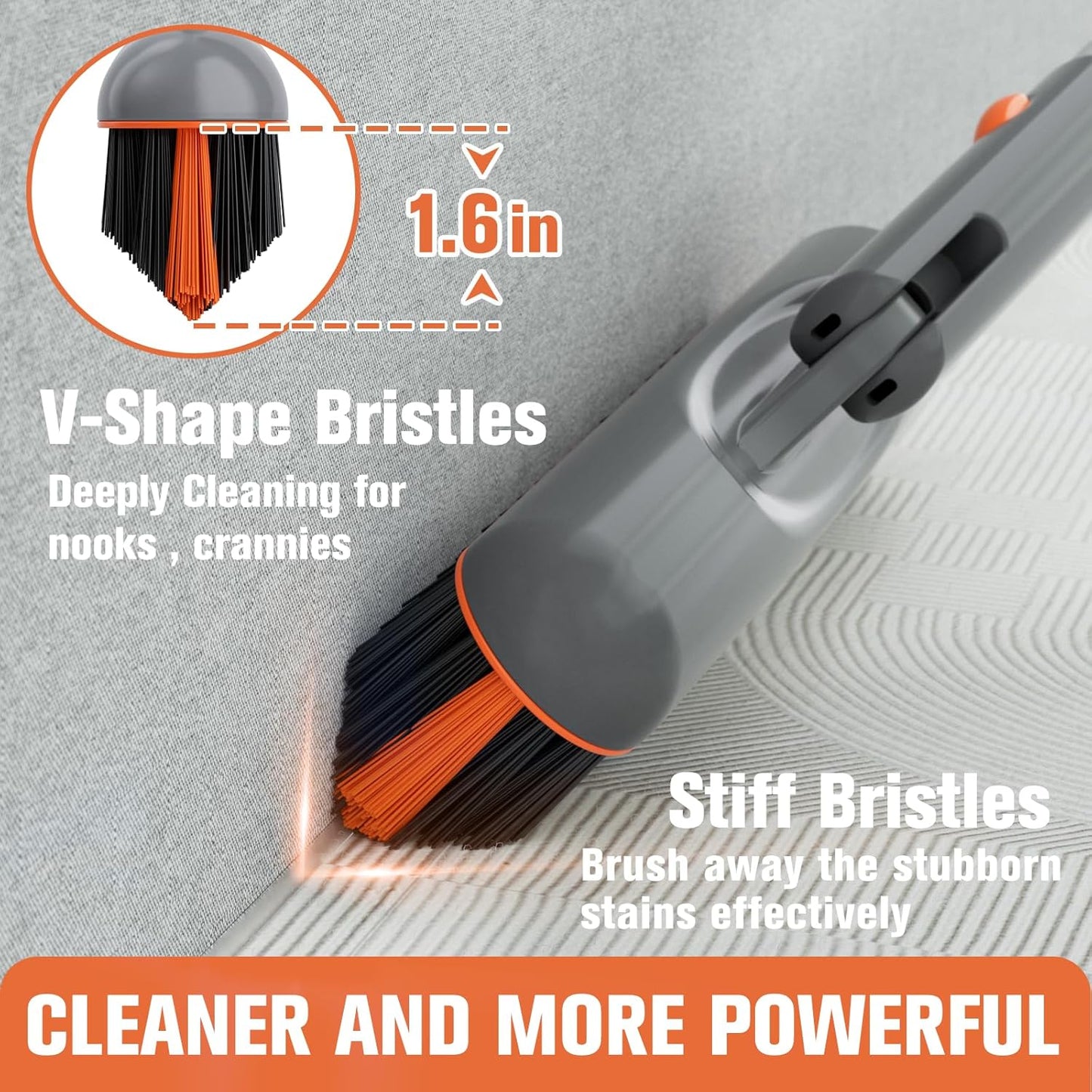 Eazer 53‘’ Grout Brush with Long Handle, 180°Rotation Tile Grout Cleaning Tool, V-Shape Shower Scrubber Cleaner, Stiff Bristle for Cleaning Bathroom Wall, Baseboards, Tile Floors - 2 Head