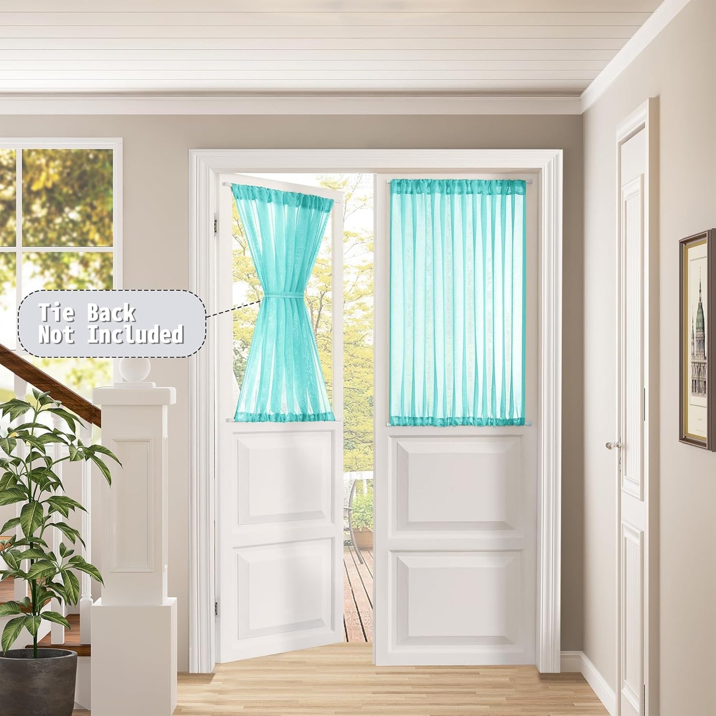 Tollpiz Small Sheer Door Curtain Closet Linen Textured Curtain Sheers Doorway Light Filtering Voile French Door Rod Pocket Curtains Patio Door, 25 x 40 inches Long, Aqua Blue, Set of 1 Panel
