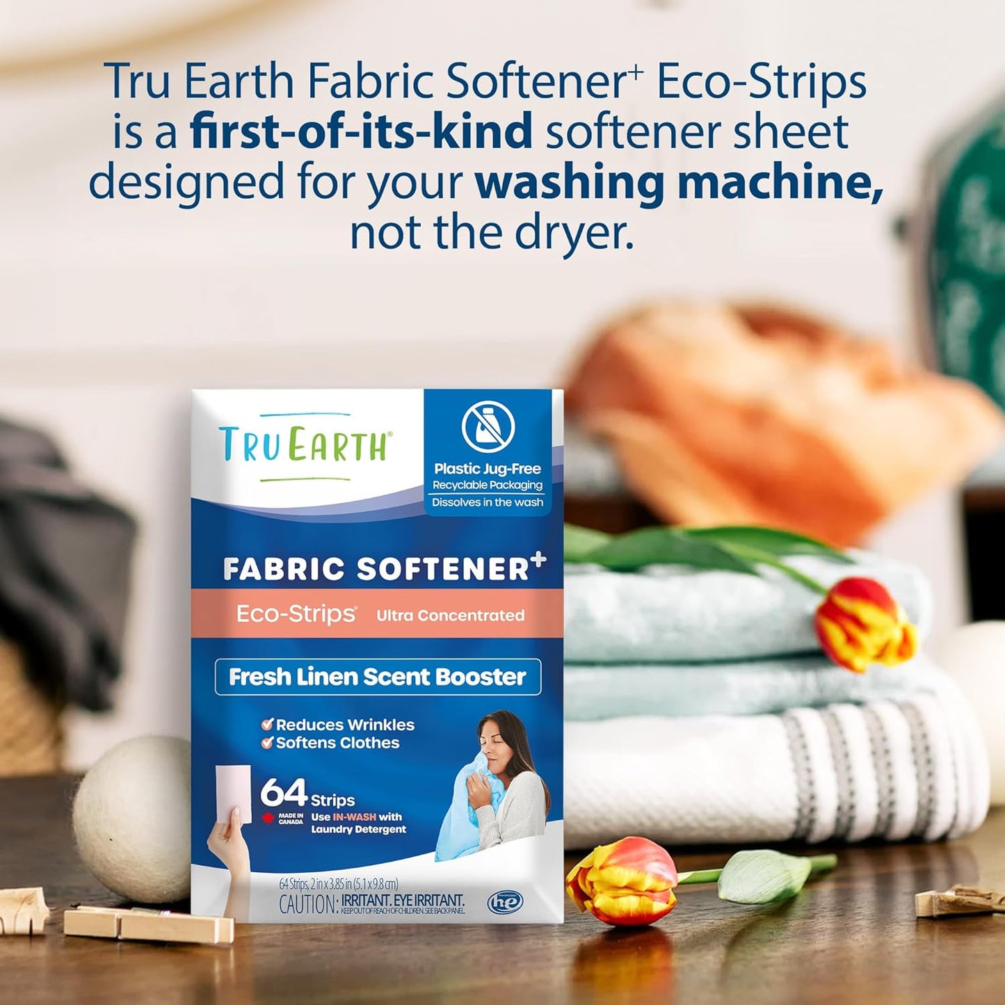 Tru Earth Fabric Softener Strips for Washing Machine, Alternative to Fabric Softener Liquid and Pods, Fresh Linen Scent Booster, Up to 128 Loads Per 64-Count