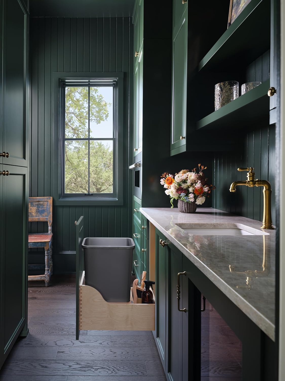 Rev-A-Shelf Pullout Trash Can for Kitchen Cabinet, Single 50 Qt Bin with 12" Wood Frame - Large Garbage Bin Container for Home Waste Storage and Recycling