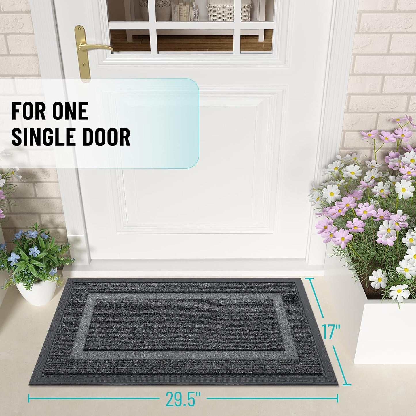 OLANLY Front Door Mat Indoor Outdoor Entrance, Waterproof All-Season, All-Weather Doormat, Sturdy Natural Rubber, Fade Resistant, Low Profile, Easy Clean Patio Porch Entryway Mat, 29.5x17, Grey