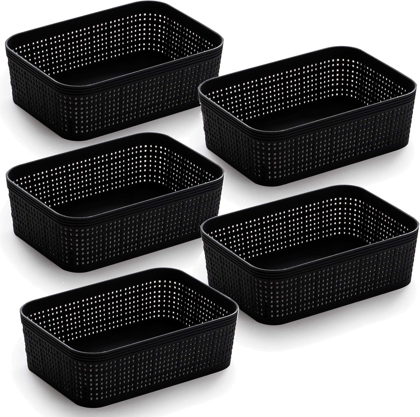 BINO | Woven Plastic Basket | XS (Black), 5-Pack | THE JUTE COLLECTION | Home Organization, Space - Saving Storage, Stylish Design | Jute Basket | Plastic Storage Basket