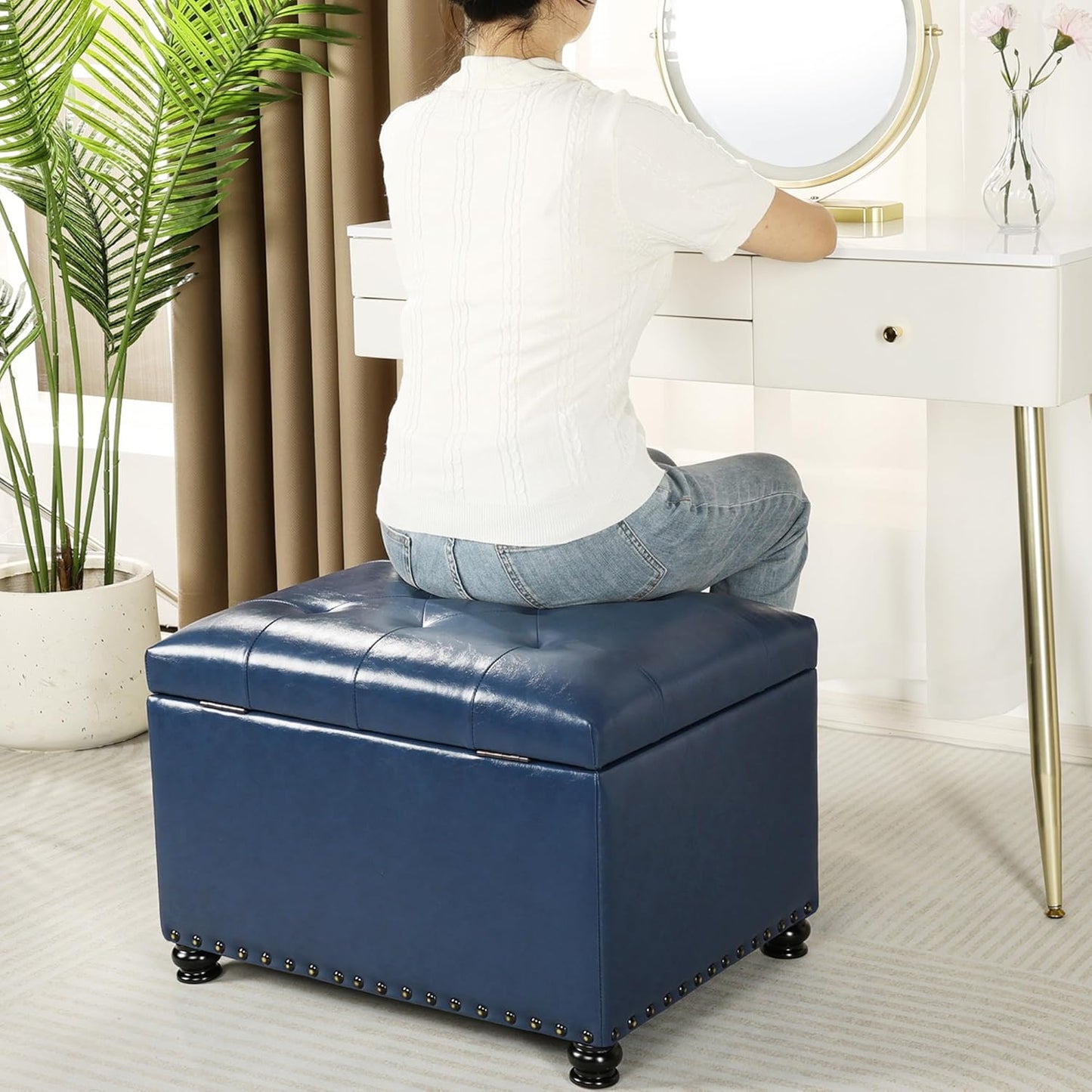 Joveco Faux Leather Storage Ottoman Bench Rectangle 24 Inch Foot Rest Ottomans