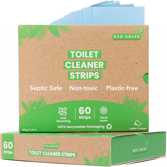 Natural Toilet Bowl Cleaner Strips, Eco-friendly, Non-toxic, Septic Safe, Removes Odors & Stains, Plastic-free, Natural Toilet Bowl Cleaner for Quick and Easy Cleaning, Toilet Fresheners (60 count)