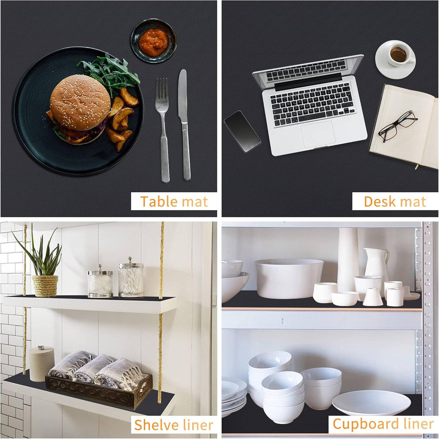 HooTown Shelf Liner Kitchen Cabinet Drawer Mats 23.6 Inch Wide x 78.7 inches Long, Non Slip EVA Plastic Water Resistant Pad for Bathroom Drawers,Shoe Shelves, Under Sink, Black