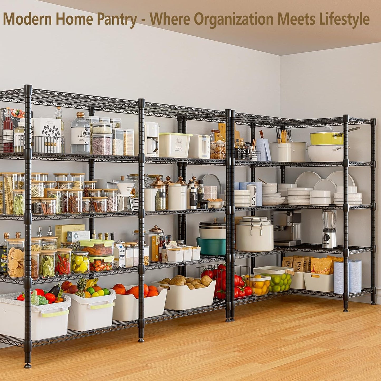 Himimi Storage Shelves-5 Tier Heavy Duty Wire Shelving Unit with Leveling Feet, 1500LBS Adjustable Metal Shelves Organizer for Kitchen Garage Pantry Laundry, 60" W*14" D*72" H, Black