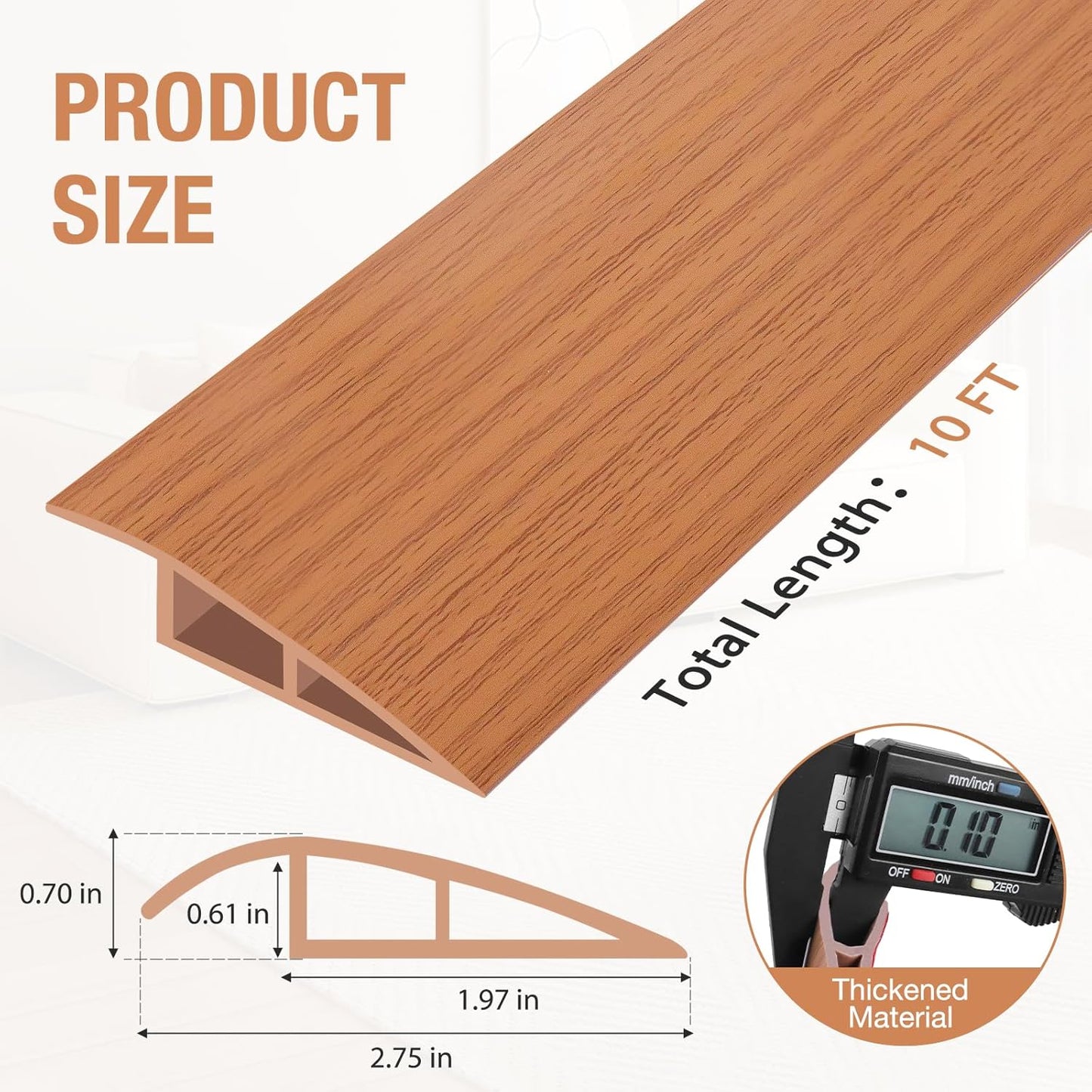 Floor Transition Strip Self Adhesive Vinyl Door Threshold for Doorways Carpet Edging Trim Overlap Edge Reducer for Laminate Floor, Carpet, Tile (Yellow Oak Grain, 2/5" to 3/5", 10Ft)