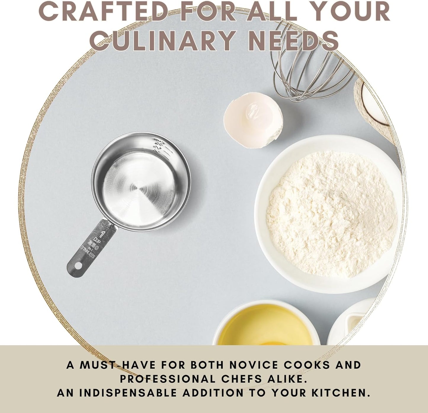 1 Cup Stainless Steel Measuring Cup | Sturdy Metal 250 ml | 240 cc | 8 oz | Single Cup for Wet and Dry Ingredients | Great for use as 1 Cup Dog Food Scoop - 12 PK