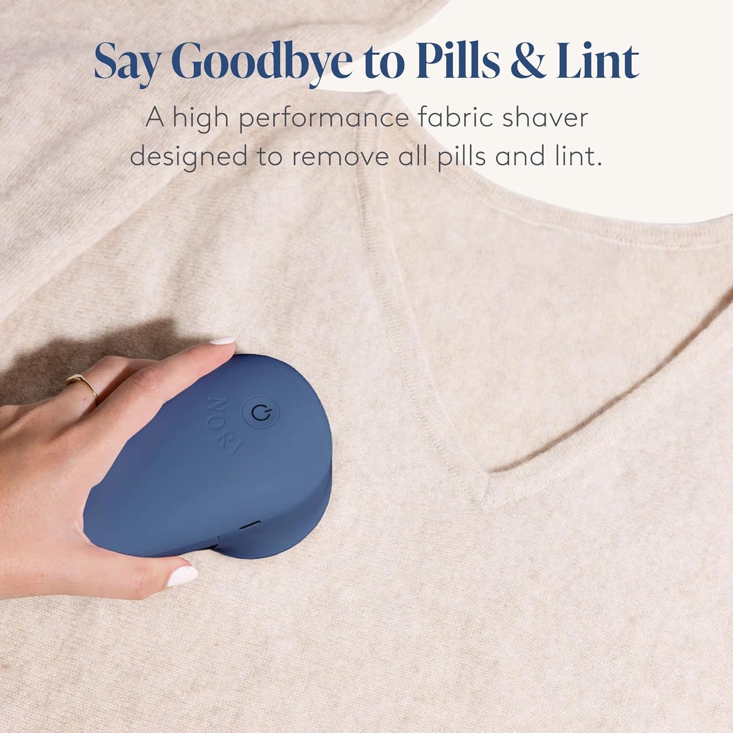 Nori Trim Fabric Shaver - Lint Remover for Clothes & Furniture Couch Pilling - Sweater Pill Remover - Clothes Shaver with 6 Precision Blades - Wireless and Rechargeable - Navy