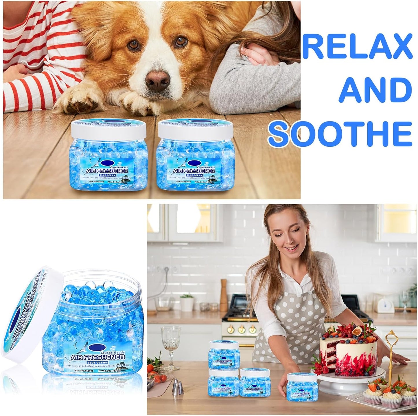 6 Pcs Air Freshener Gel Beads Bulk Odor Eliminator Beads Odor Removing Gel for Home, Bathrooms, Cars, Boats, RVs, Pet Areas, Room, Toilet 8 oz(Blue Ocean)