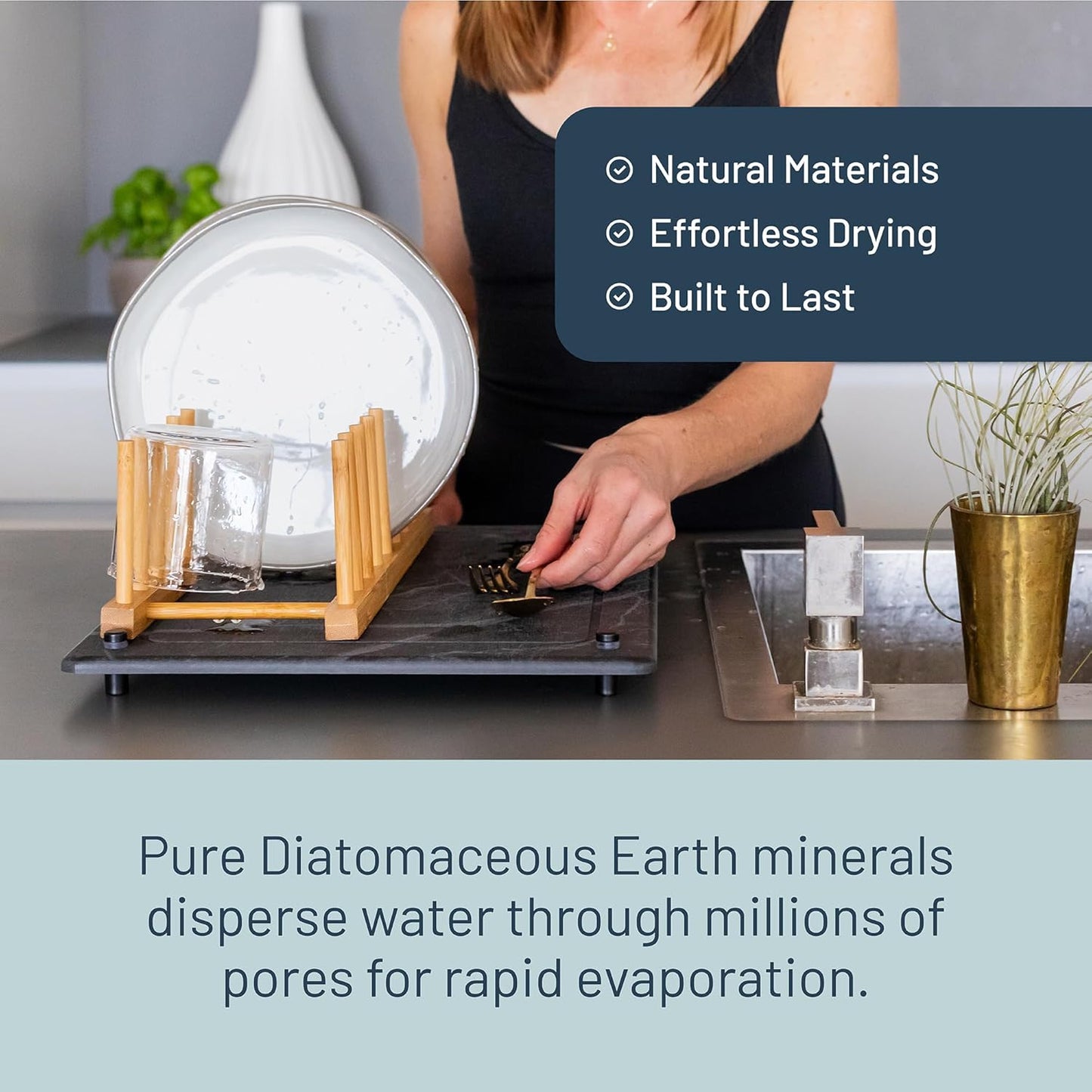 Natural Dish Drying Mat – Eco-Friendly, Rapid-Dry Technology | Modern Design | Non-Toxic | BPA-Free Kitchen Mat by Female-Founded USA Brand | Durable & Sustainable