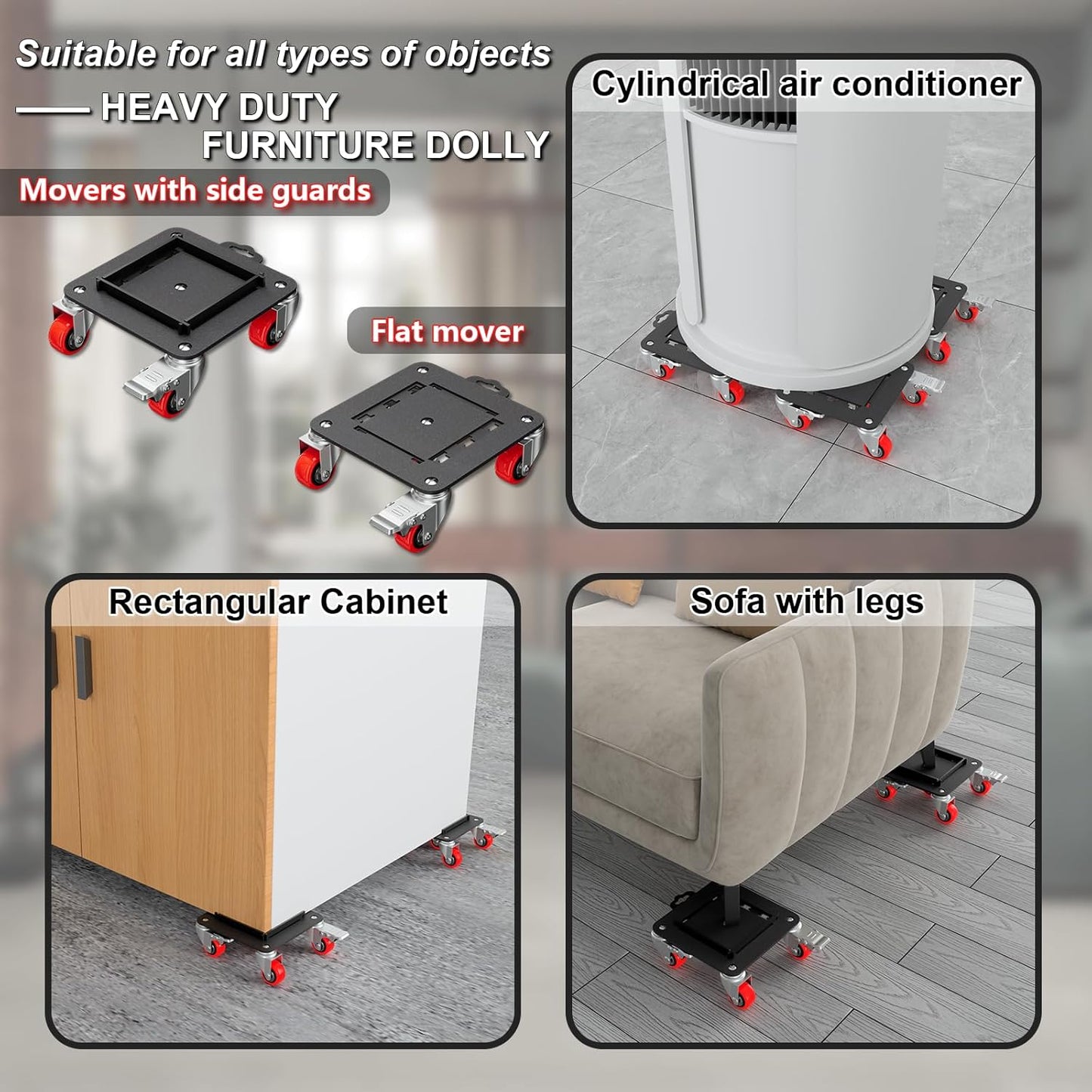 Furniture Dolly 5 Wheels Heavy Duty with Removable Side Guards,3307 Lbs Capacity,360° Rotating Wheels & Tail Brake,Furniture Movers Lifter Tool with Wheels for Appliances,Sofas,Beds,Pianos
