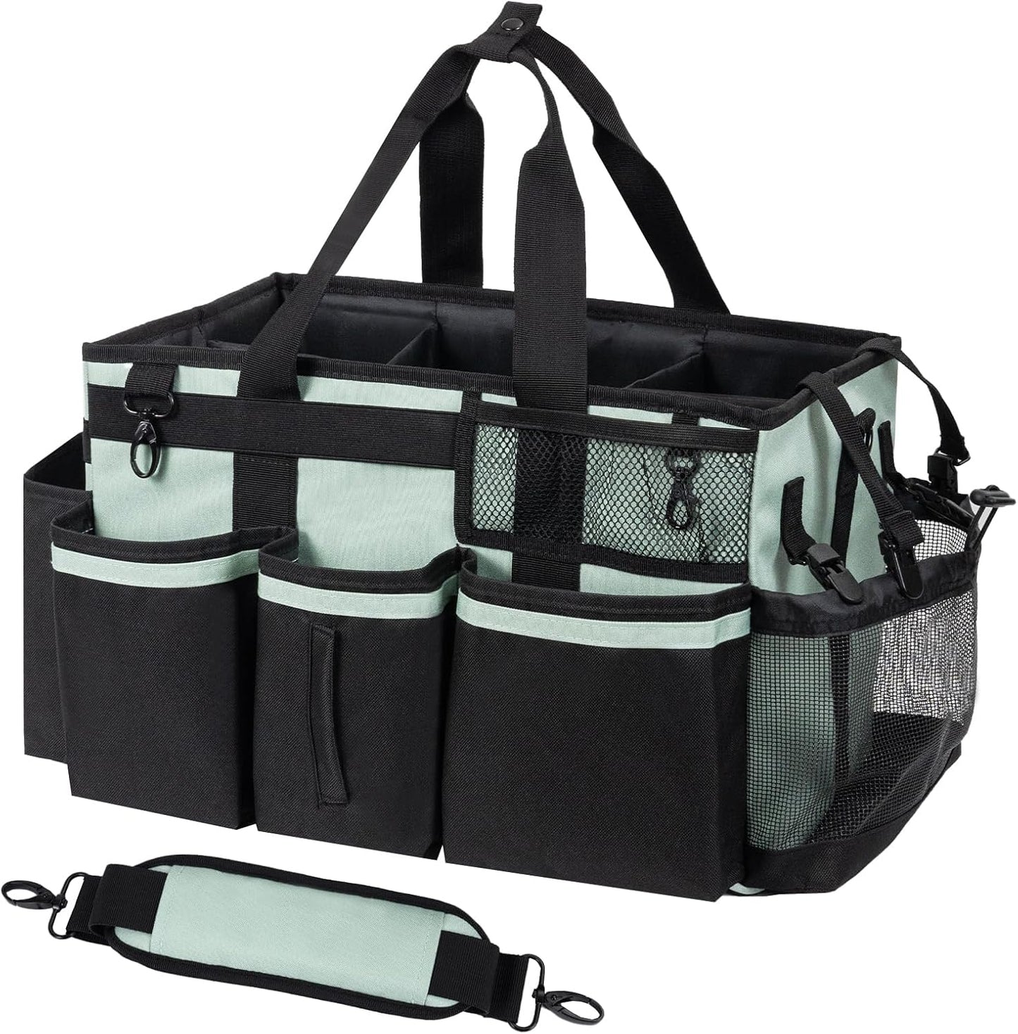 Wearable Cleaning Caddy, Cleaning Caddy Supplies Organizer with Handle & Shoulder Straps for Housekeepers, Under Sink & Car Cleaning Tool Organizers Bag with 4 Foldable Divider (Celadon)