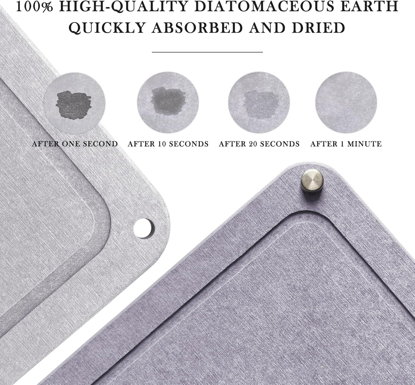 Large Diatomaceous Earth Stone Dish Drying Mats for Kitchen Counter,24"×16",Quick Drying,with 4 Non-Slip Stainless Steel Feet, Suitable for Various Countertops, Bowl Racks, Dark Grey