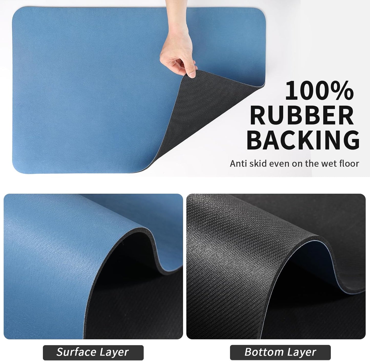 Dish Drying Mat for Kitchen Counter, Heat Resistant Drainer Mats with Non-slip Rubber Backed, Hide Stain Kitchen Super Absorbent Draining Mat, Easy to Clean Dish Rack Pad, Blue 16"x20"