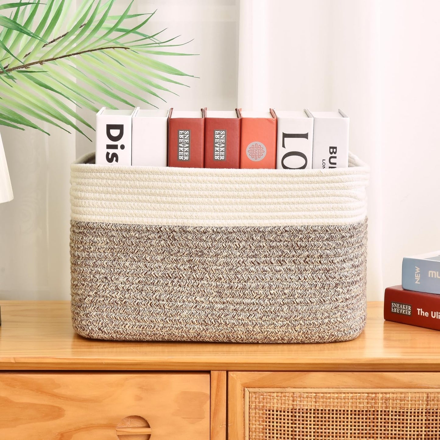 Storage Basket,Woven Baskets for Storage,Cotton Rope Baskets for Organizing,book Basket,towel,Toy Basket or Storage Bins for Living Room - 3 Pack,Brown