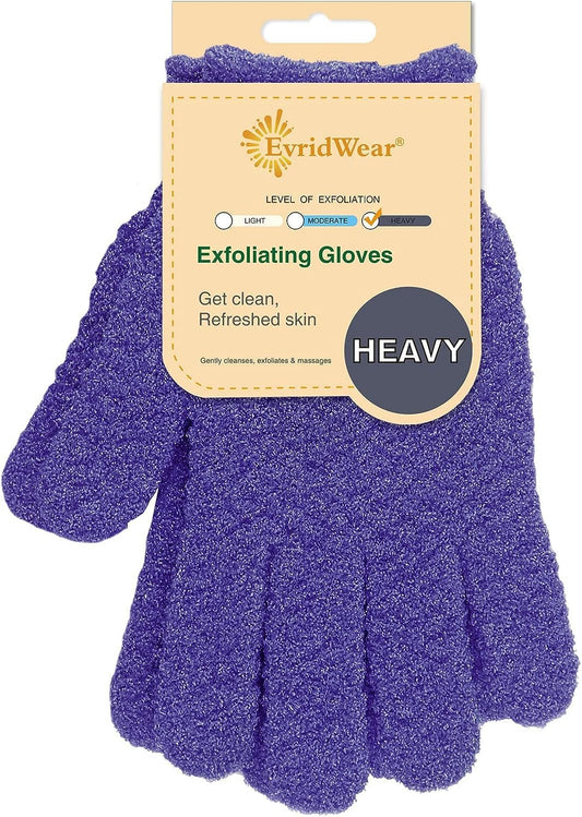 Evridwear Exfoliating Gloves for Shower, 100% Nylon Thick Soft Medium Heavy Bathing Gloves Dead Skin Remover Body Scrubber Smooth Skin with Hang Loop, Purple