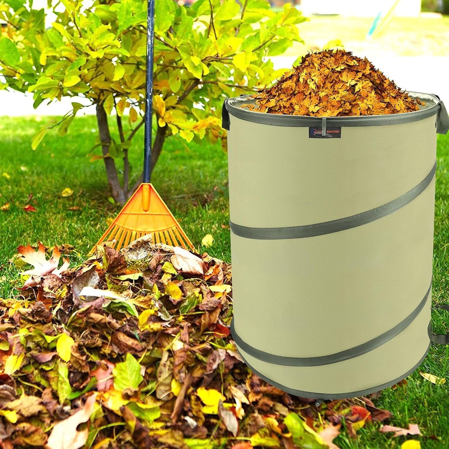 YUDI & GARDEN 45 Gallon Collapsible Garden Bag｜Collapsible Trash Can｜Camping Trash Can, Use for Gardening Cleanup or Party Waste and Outdoor Activities