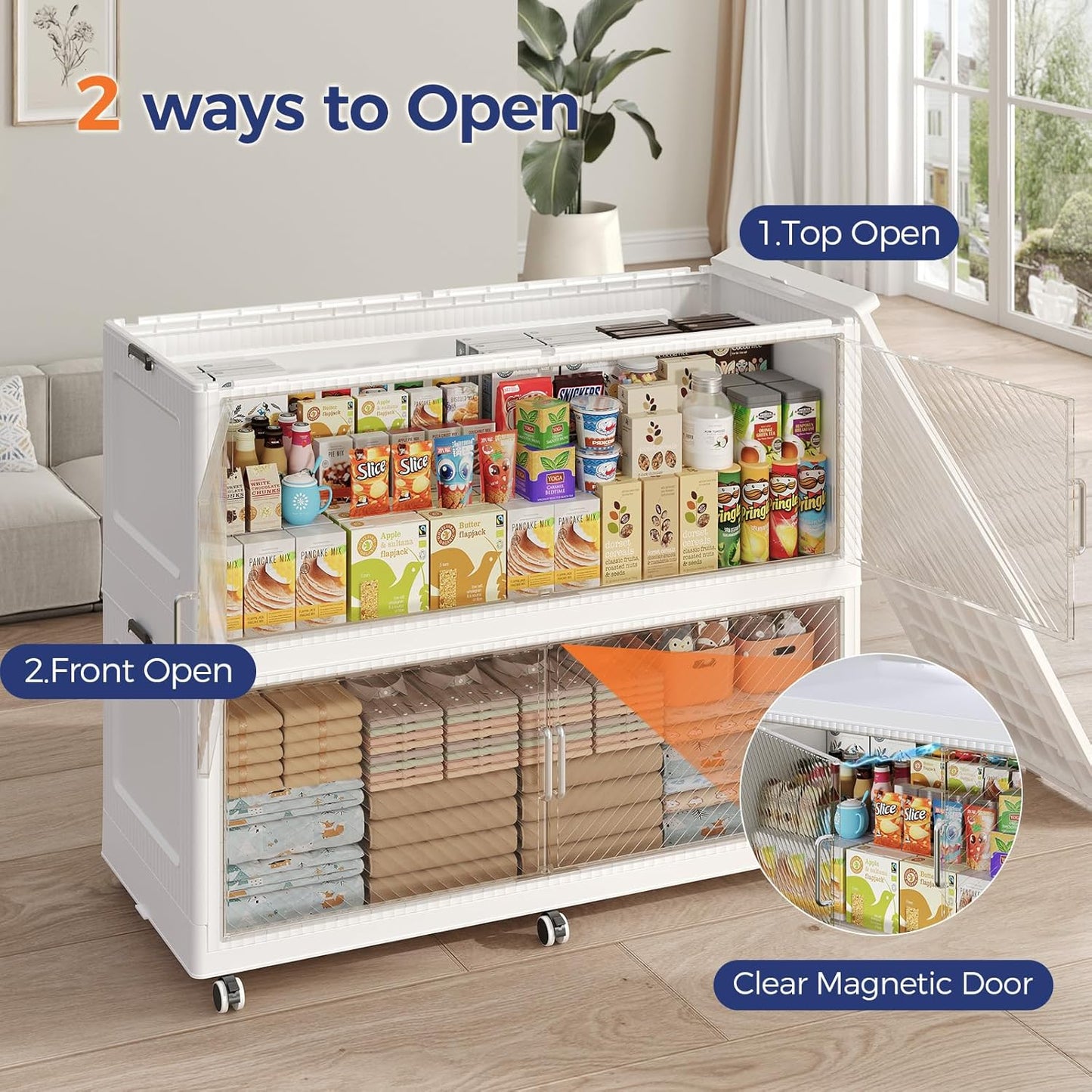 320GAL Extra Large Storage Bins with Lid, 1280QT Collapsible Organizer with Wheels, Stackable Closet Cabinet with Doors, Folding Storage Containers for Home, Office, Dorm, 4Pack White