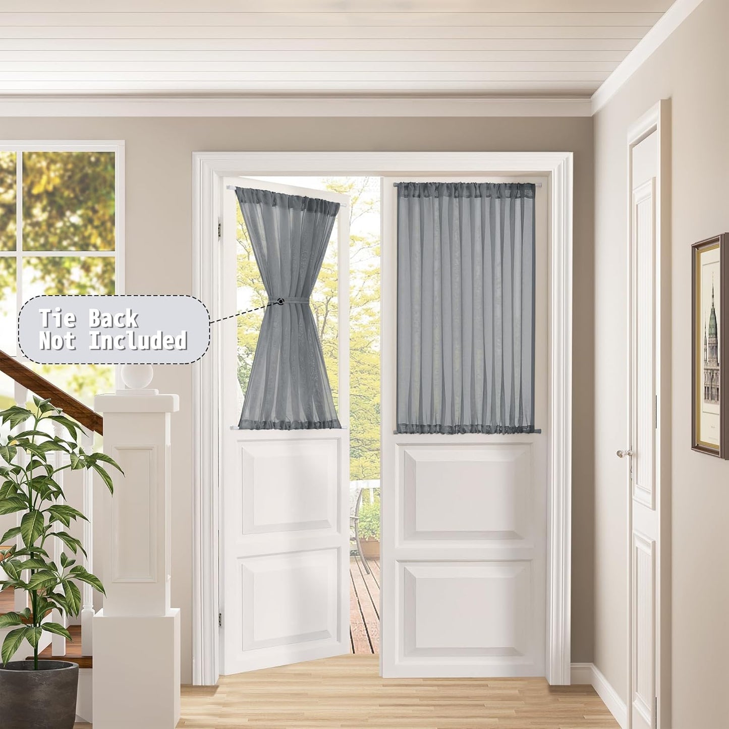 Tollpiz Small Sheer Door Curtain Closet Linen Textured Curtain Sheers Doorway Light Filtering Voile French Door Rod Pocket Curtains Patio Glass Door, 25 x 40 inches Long, Dark Grey, Set of 1 Panel