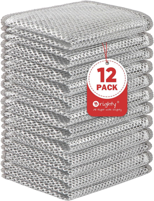 Orighty 12 Pcs Multipurpose Wire Dishwashing Rag, Non-Scratch Wire Dish Cleaning Cloths for Wet and Dry, Reusable Steel Scrubber for Kitchen, Powerful Dishcloth Rag for Cookware, Dish, Stove-7"x8"