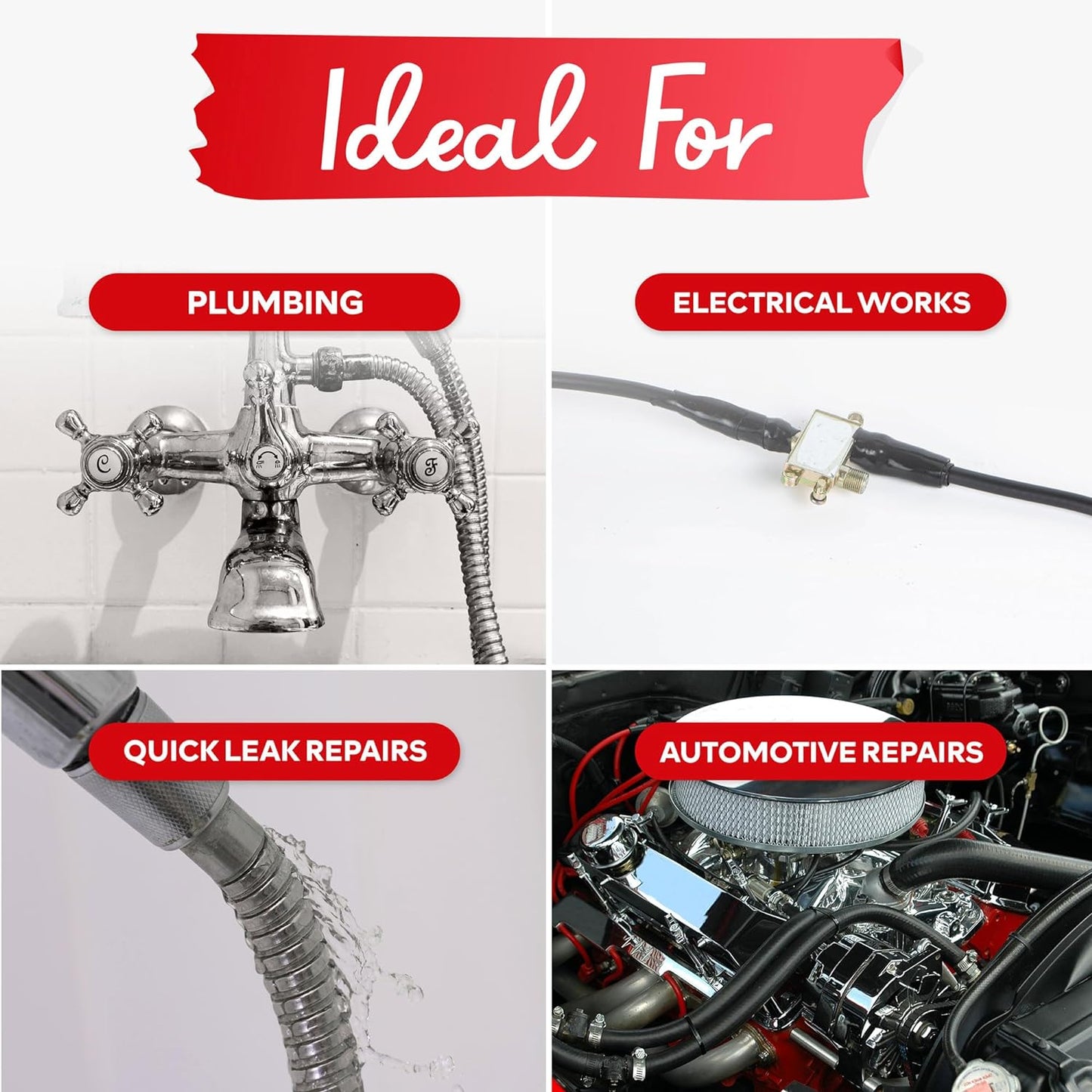 XFasten Self Fusing Silicone Tape Waterproof Multicolor – 1" x 10 Feet 4-Pack, Self Amalgamating Tape, Silicone Rubber for Plumbing, Sealing Pipes, Hose Repair, Outdoor Coax and Electrical Cables