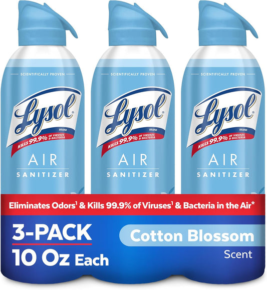 Lysol Air Sanitizer Spray with Odor Eliminator for Home & Office, Sanitizing Spray, Air Freshener Alternative, Cotton Blossom Scent, 10 oz (Pack of 3)