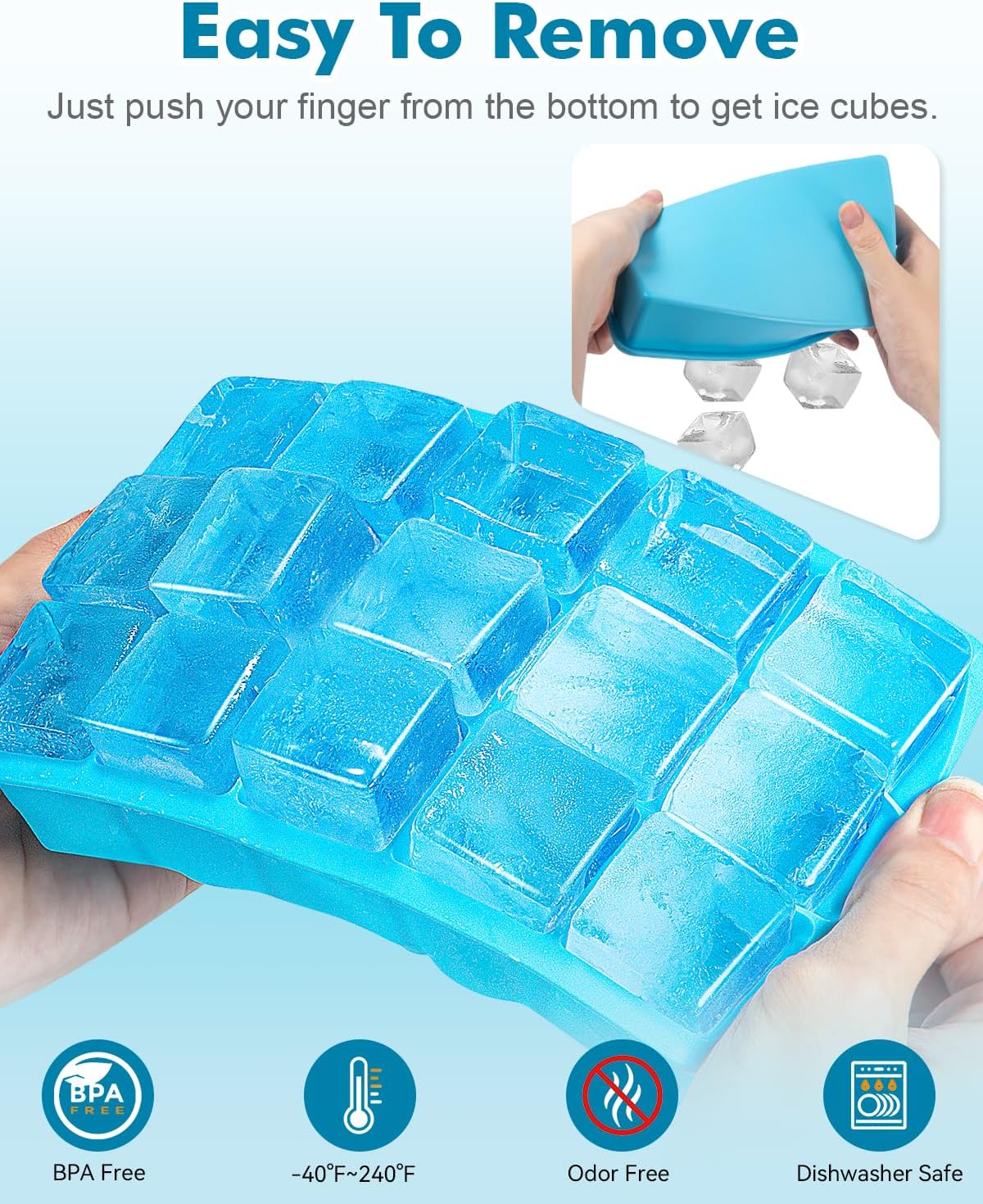 Silicone Ice Cube Trays for Freezer 2 Pack- Easy Release Square Ice Cubes Mold- Best Rubber Ice Cube Tray Shapes for Whiskey Cocktail Coffee- Mini Fridge Silicone Old Fashioned Ice Cube Tray