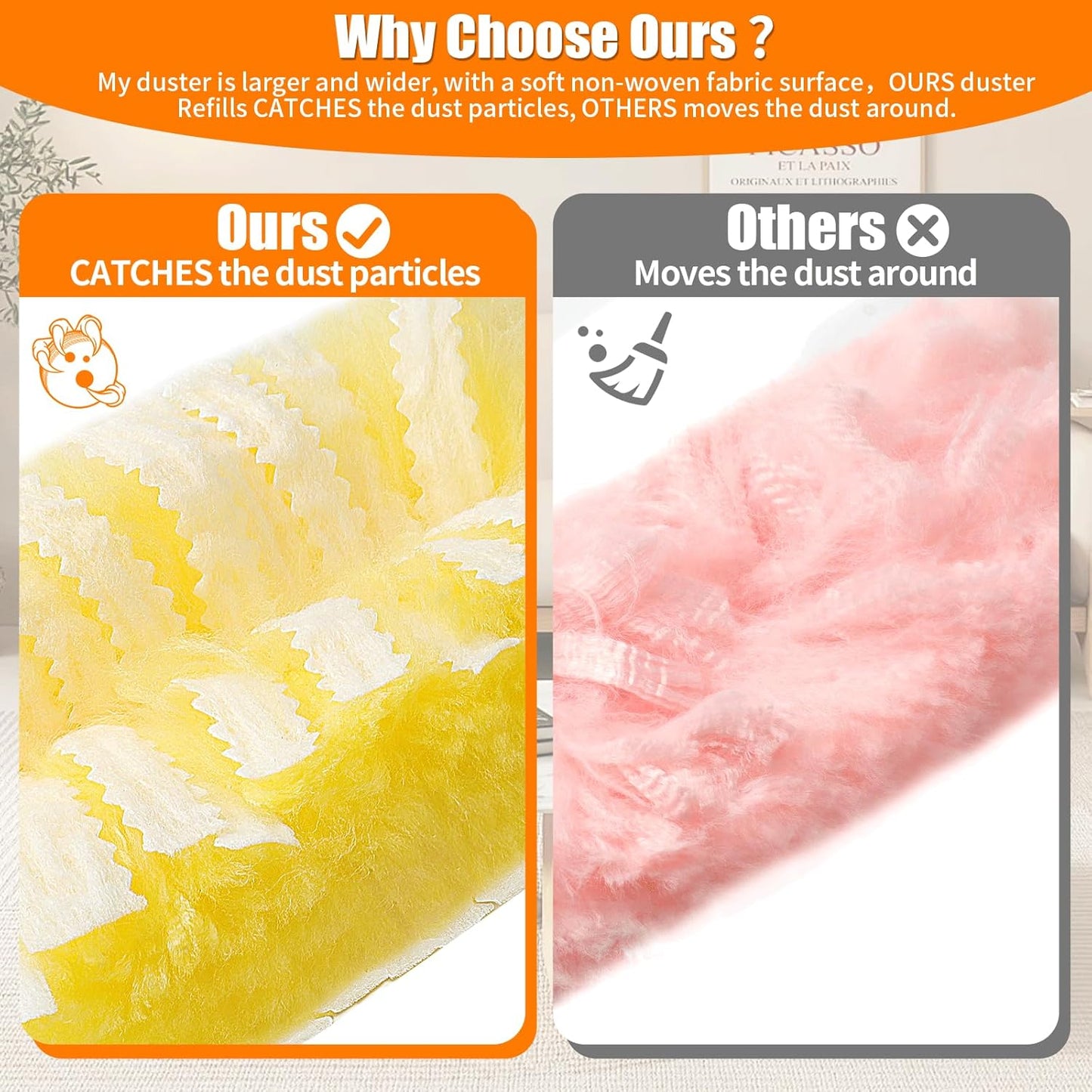 40 Count 360° Heavy Duty Duster Refills Compatible with Swiffer,Large Size-Extra Thick Disposable Electrostatic Feather Duster Refill with 1 Retractable Handle(35-inch Length Fully expanded)