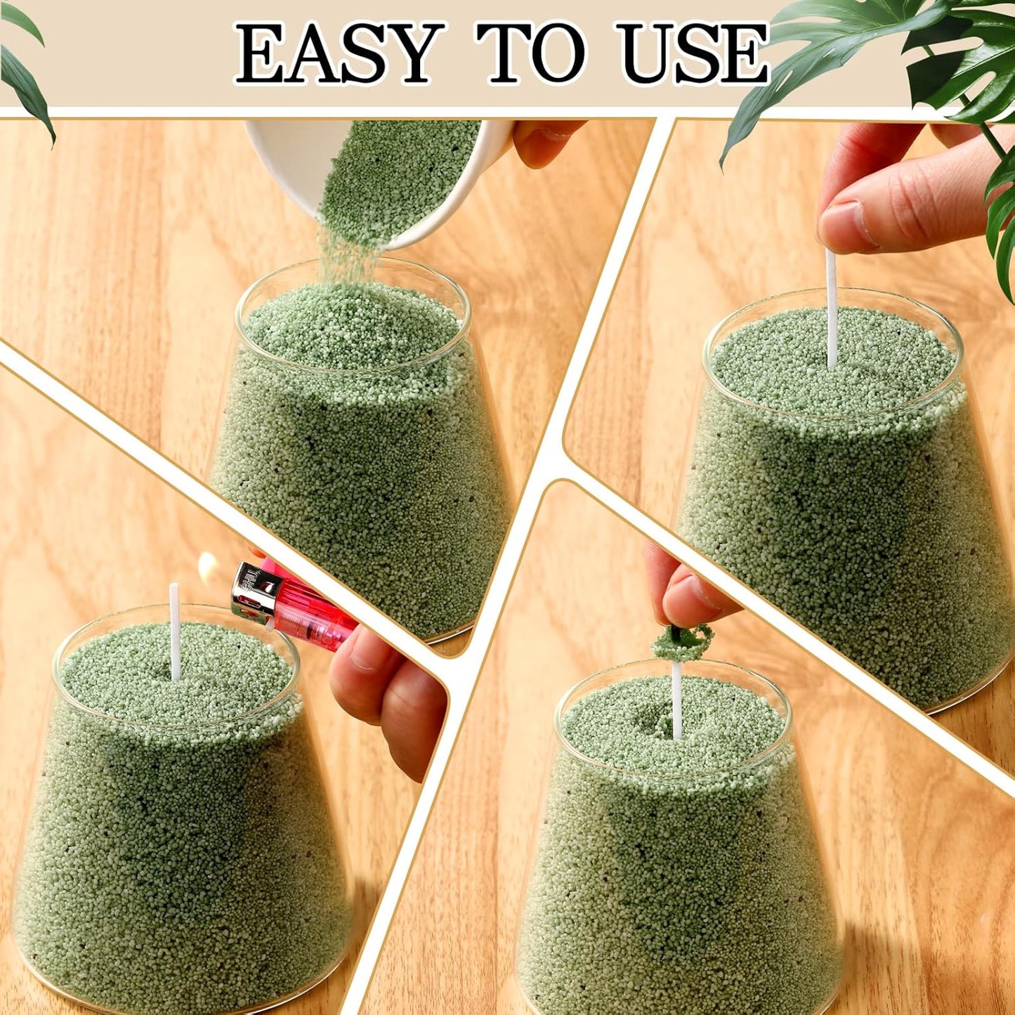 MTLEE Candle Sand 3.3 lb DIY Pearled Candle Making Kit Included 20 Pcs Wicks and Refillable Beaded Wax Sand Beaded Wax Gift with Wicks Self Extinguish for Home Wedding Party Women(Green)