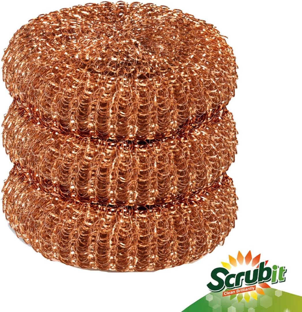 12 Pack Copper Coated Scourers by SCRUBIT – Scrubber Pad Used for Dishes, Pots, Pans, and Ovens. Easy scouring for Tough Kitchen Cleaning.