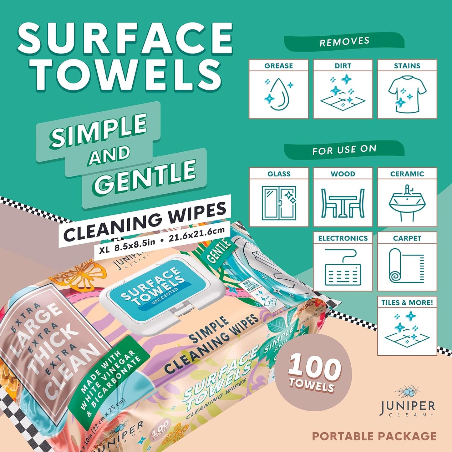 6 Packs Surface Cleaning Wipes Bleach Free, Thick & Large Dispose, All-Purpose Cleaner for Bathroom, Kitchen, Office, 100 Count Soft Flow, Biodegradable, No Scent