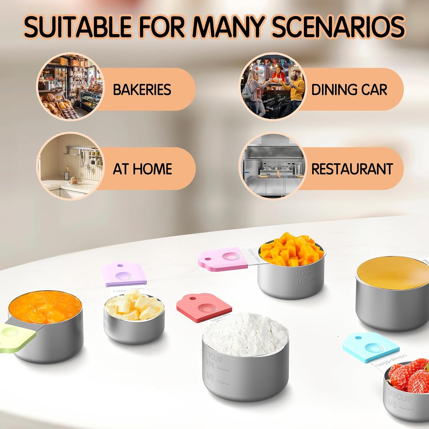 Magnetic Measuring Cups, 6 Stainless Steel Nesting Measuring Cup Set for Measuring Dry or Liquid Ingredients