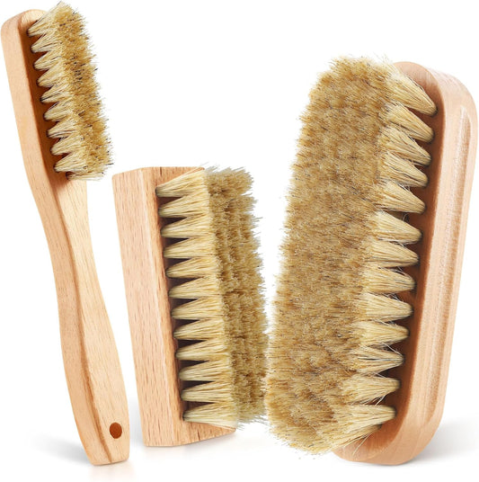 3 Pcs Wood Laundry Stain Brush Stain Remover Brushes with Boar Bristle Small Stain Brush for Clothes for Scrubbing Stains from Furniture Fabric Leather(3 Pcs E)