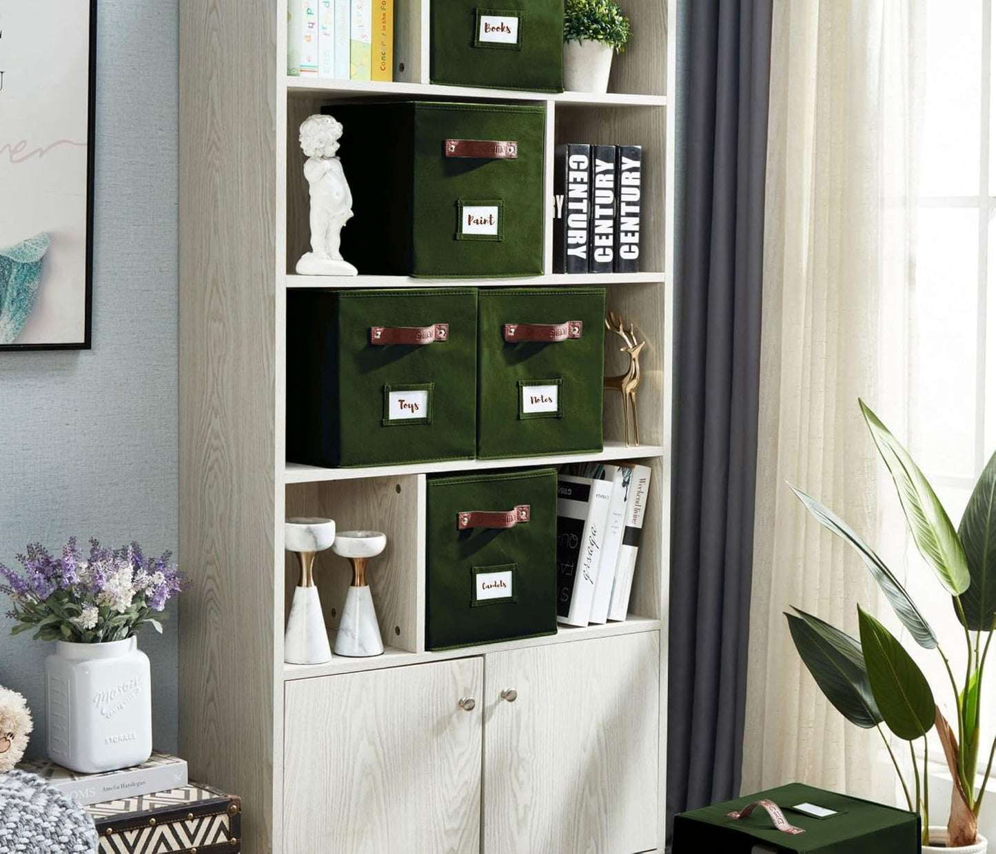 DECOMOMO Storage Cubes, 13x13x13 Storage Cube Bins with Labels, Fabric Organizer Bins (13" / 6pcs, Olive Green)